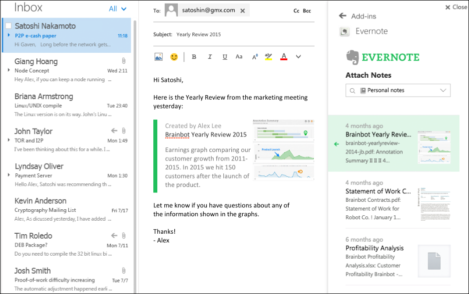 evernote add in for outlook android