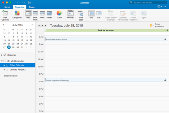 Office 2016 for Mac: Calendars overlay