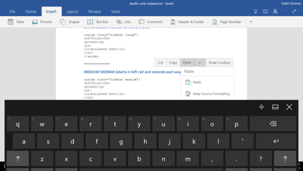 Office Mobile for Windows 10 menus get covered by keyboard