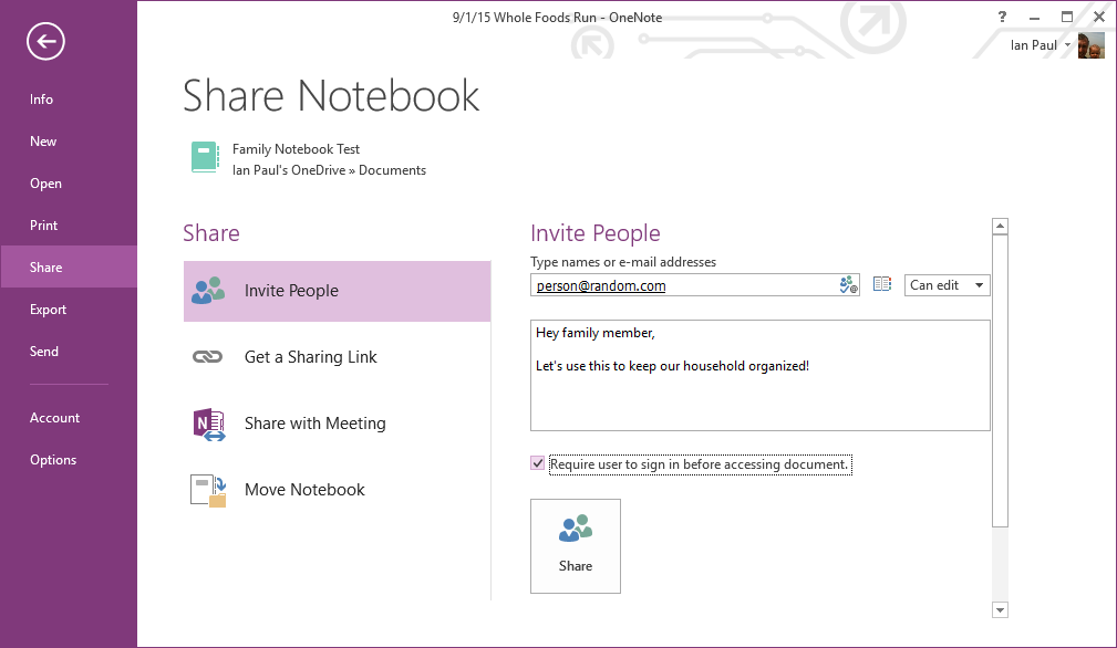 notebooks pro sharing error