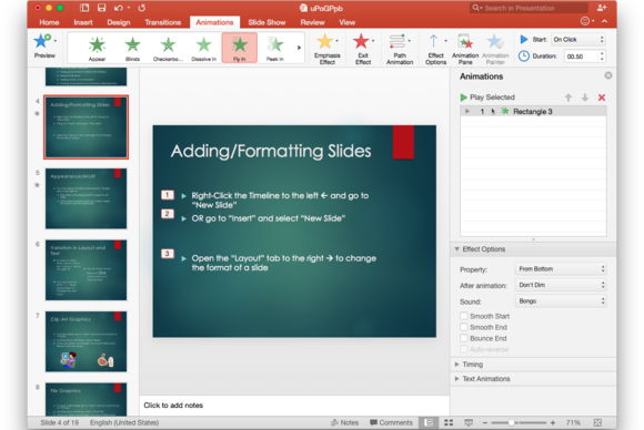 Office 2016 for Mac: PowerPoint Animations pane