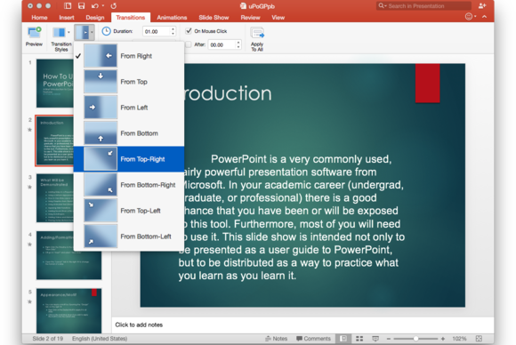 Office 2016 for Mac: PowerPoint transitions