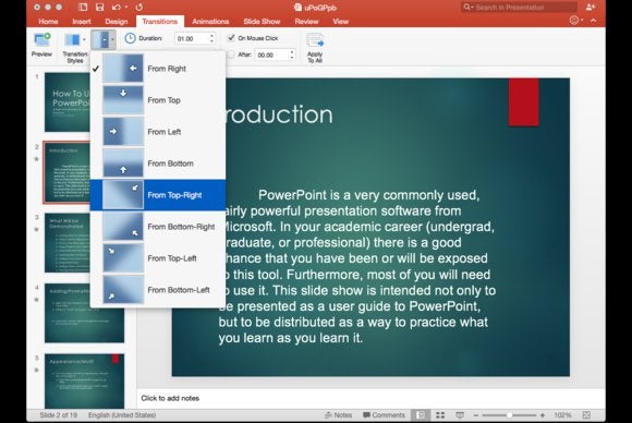 how to do transtions in powerpoint for mac