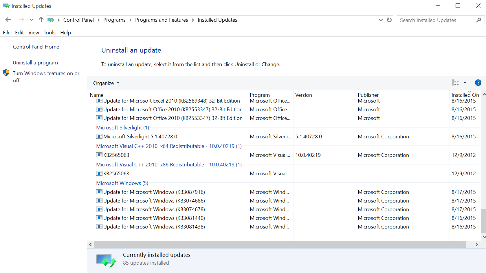 microsoft updates for windows 10 to uninstall windows 7