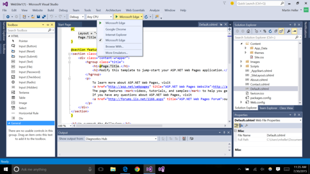 visual studio 2015 asp net