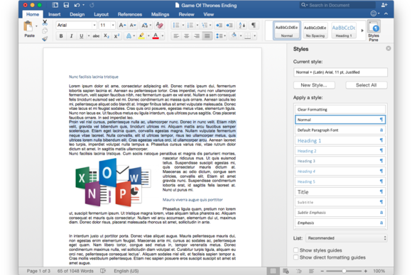 Office 2016 for Mac: Styles pane