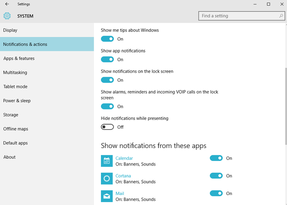 winddows 10 actoin center settings