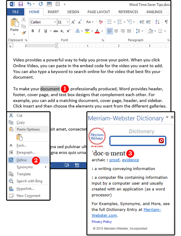 02 use the define feature for quick definitions
