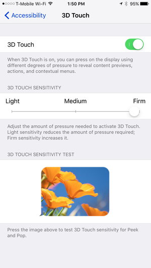 3d touch settings