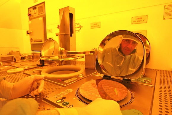 IBM engineer reflected in wafer
