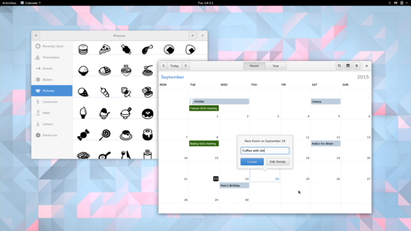 characters and calendar GNOME 3.18