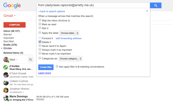 gmail email filtering