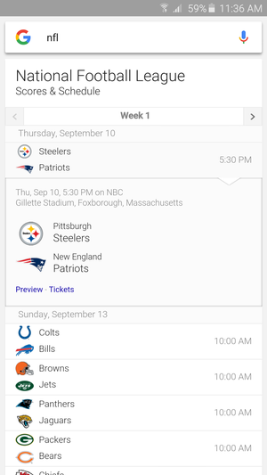 google now nfl