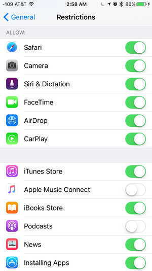 ios9 settings restrictions