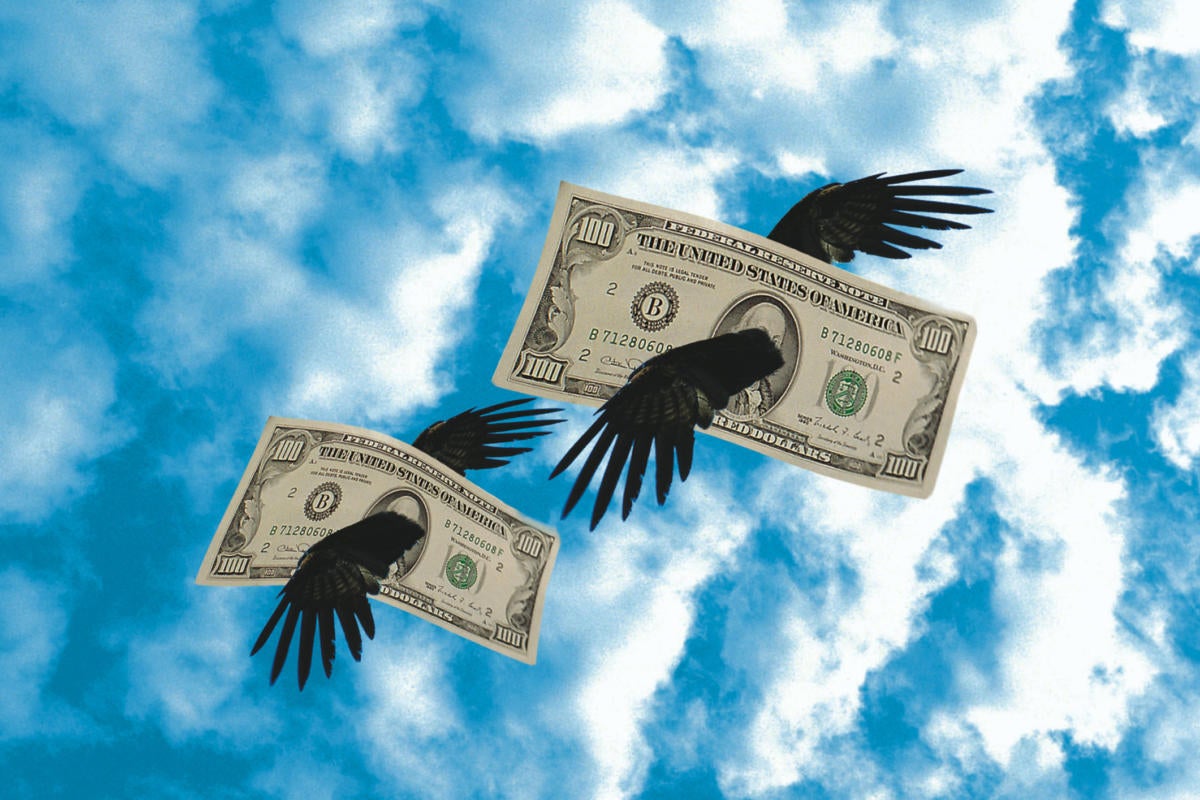 money flying away loosing broke bankrupt