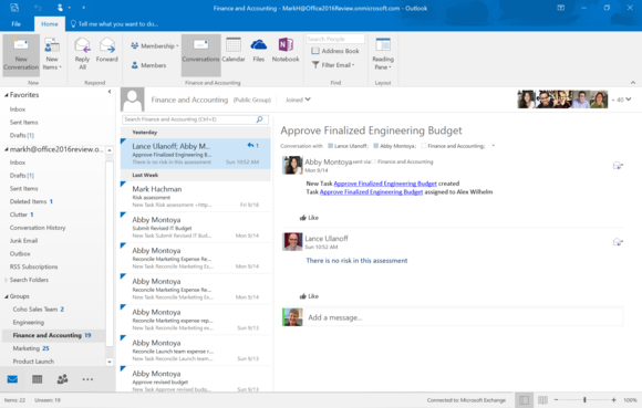 office 2016 review outlook groups