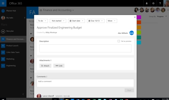 office 2016 review planner hub task