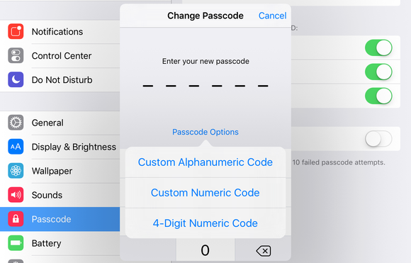 passcode change options