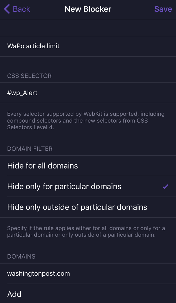 popover blocking filter config