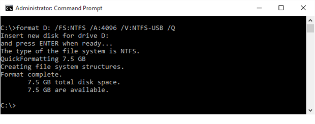 windows 10 format usb drive fat32 to ntfs