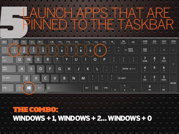 10 Windows 10 keyboard shortcuts - 5 - launch apps pinned taskbar