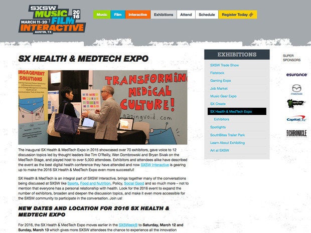 SXSW Health & Medtech Expo website