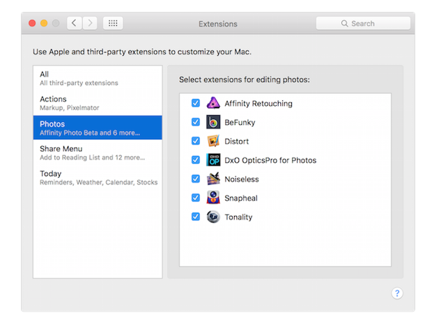 3rd party extension for editing photos on mac
