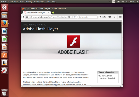 flash 19 in firefox on linux web page
