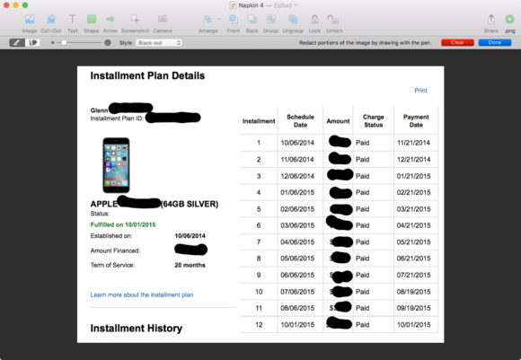 napkin review redaction example