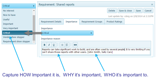 Capturing user requirements importance