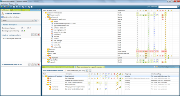 View permissions trace