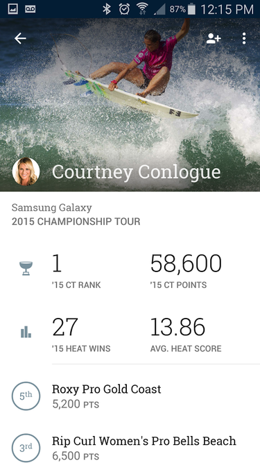 world surf league app athlete page