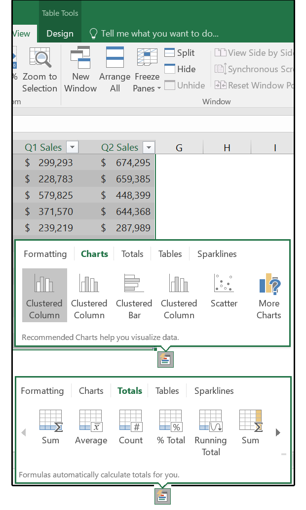 what is quick analysis tool in excel quizlet