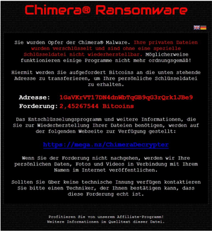 Chimera ransomware screenshot by Botfrei