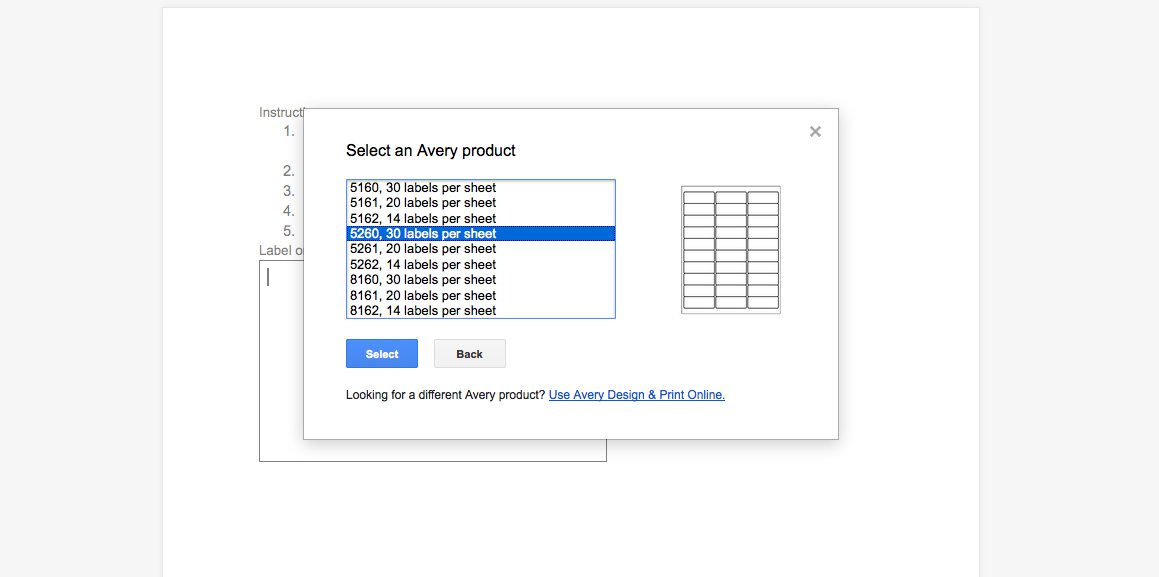 add avery label template to google docs