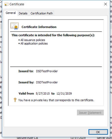 DSDTestProvider certificate