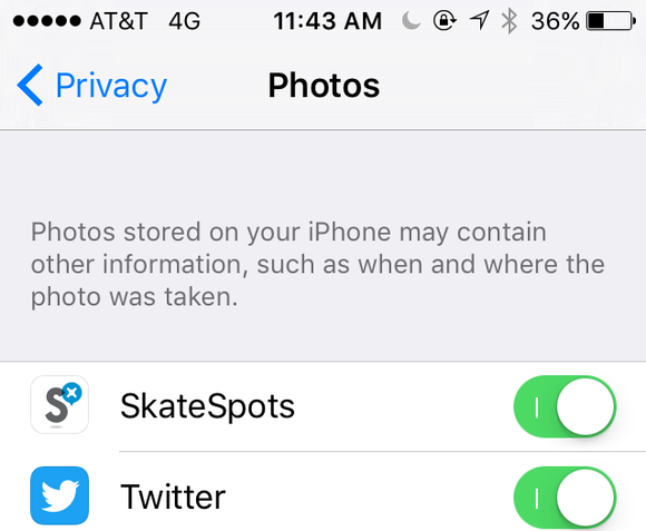 ios photos permissions settings