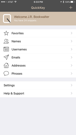 quickkey main screen
