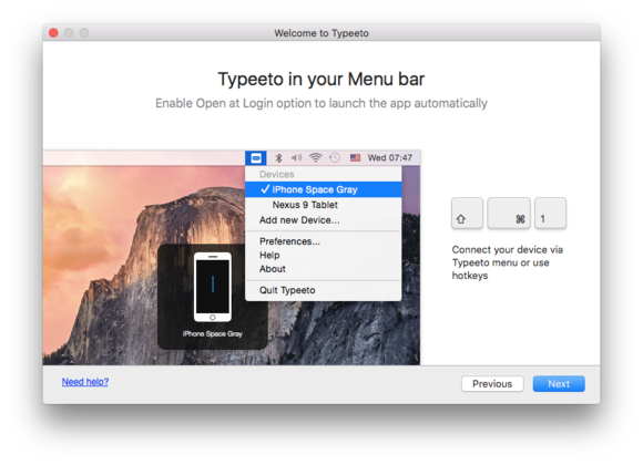 typeeto in menu bar