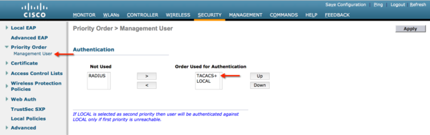 TACACS+ Management Login Order