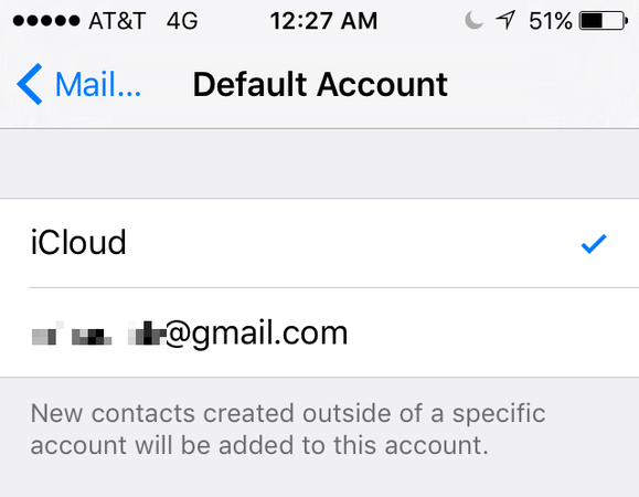 default account ios contacts