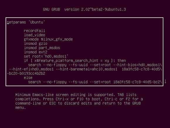 edit parameters in grub