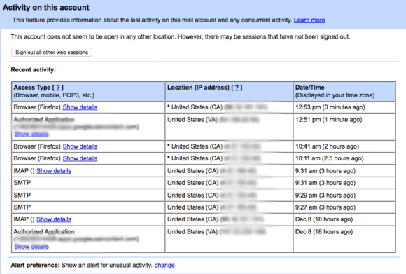 gmail activity log