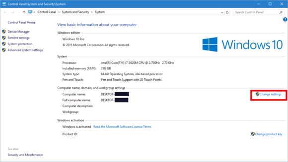how to change my pc name on windows 10