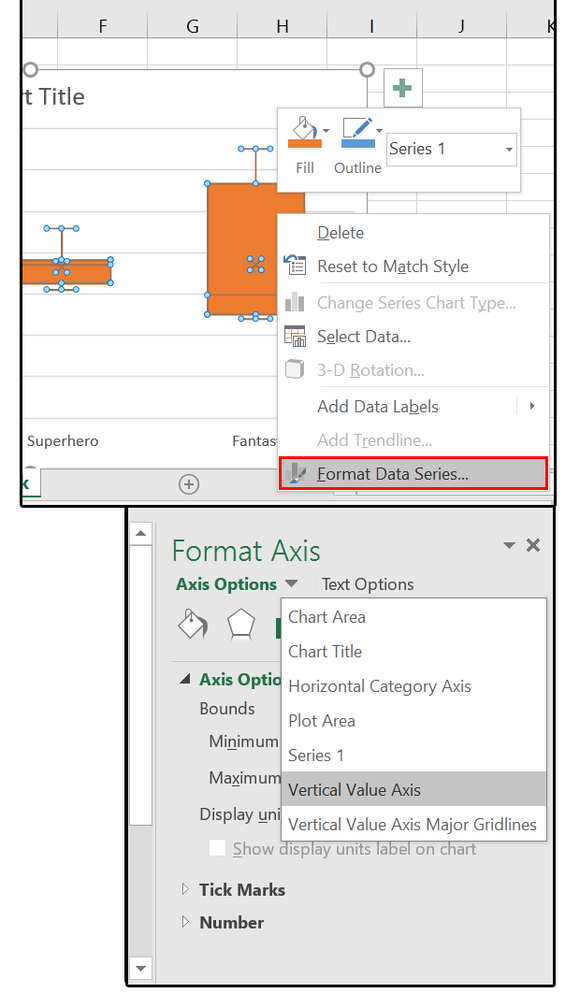 12 Select the Box + Whisker chart's Format Data Series
