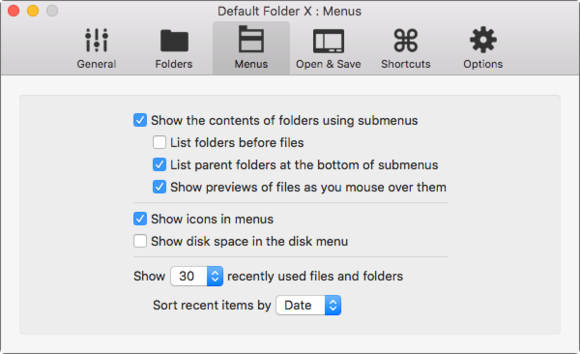 default folder 5 menus prefs