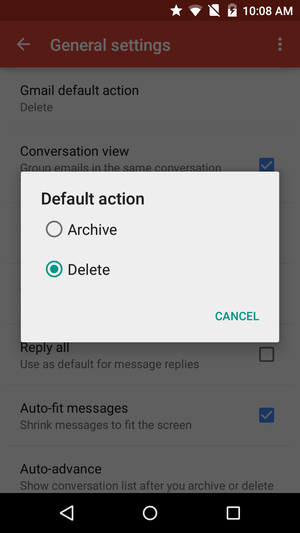 gmail for android default action