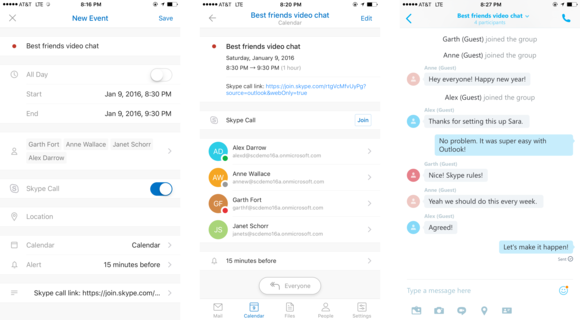 Skype and Outlook for iOS meeting integration