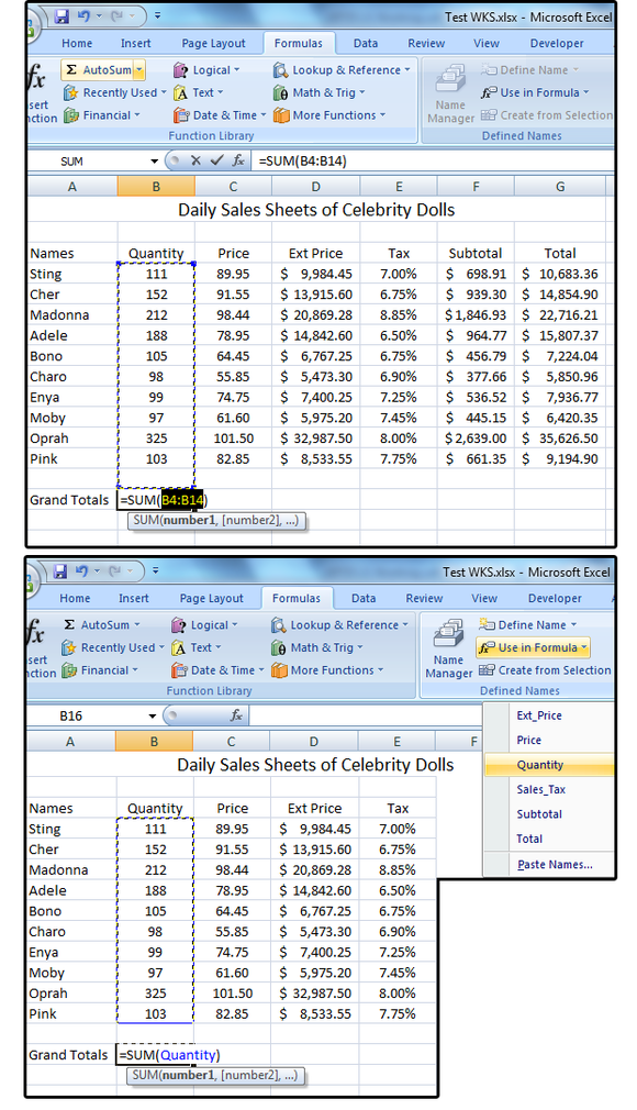 07 autosum the quantity range