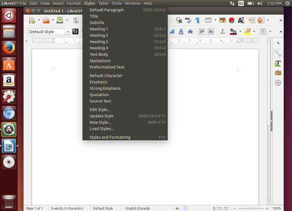 The Styles menu in LibreOffice Writer